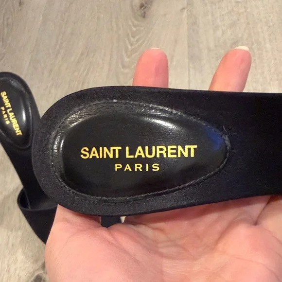 Saint Laurent Black Satin Pointed Open-Toe Mule Heels - Picture 2 of 5